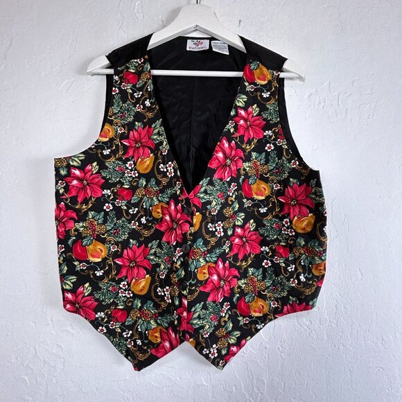 Vintage Nutcracker Womens Large Christmas Holiday Floral Vest Black Cottagecore - Picture 1 of 7
